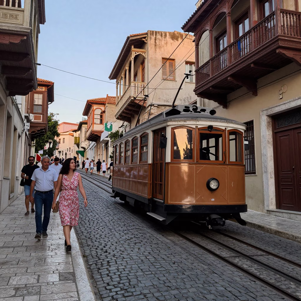 Funicular Climbing Steep Hill in Athens Greece Early Evening Street Scene in in Athens, Greece