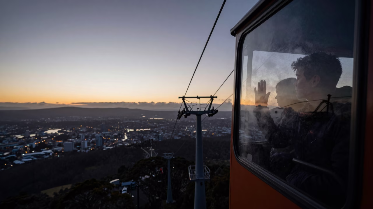 Funicular Climbing steep Hill in Hobart Tasmania Before Dawn in in Hobart, Tasmania, Australia