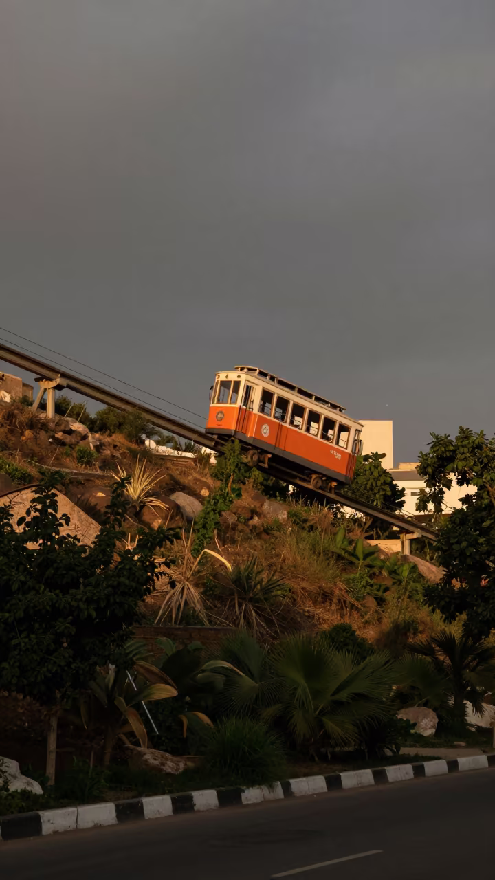 Funicular Climbing Steep Hill Near Mansoura in near Mansoura