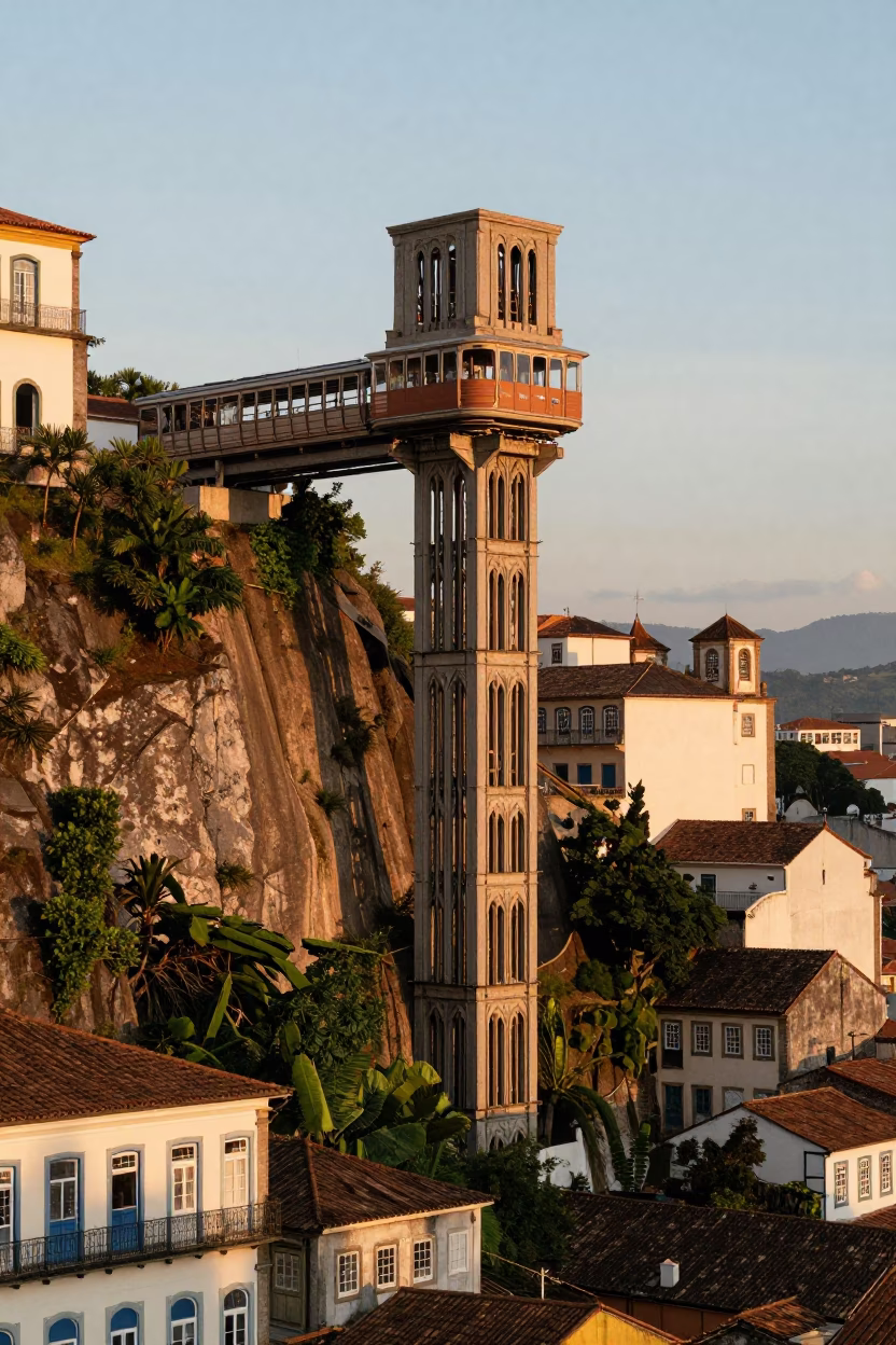 Funicular Elevator Ascending Lacerda Elevator Hill in Salvador Brazil Late Afternoon in in Salvador, Brazil
