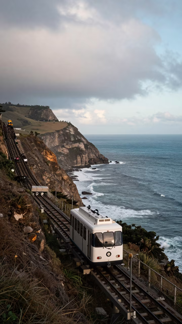 Funicular on Kenya Causeway Monsoon Afternoon in on a wind-open causeway in Kenya
