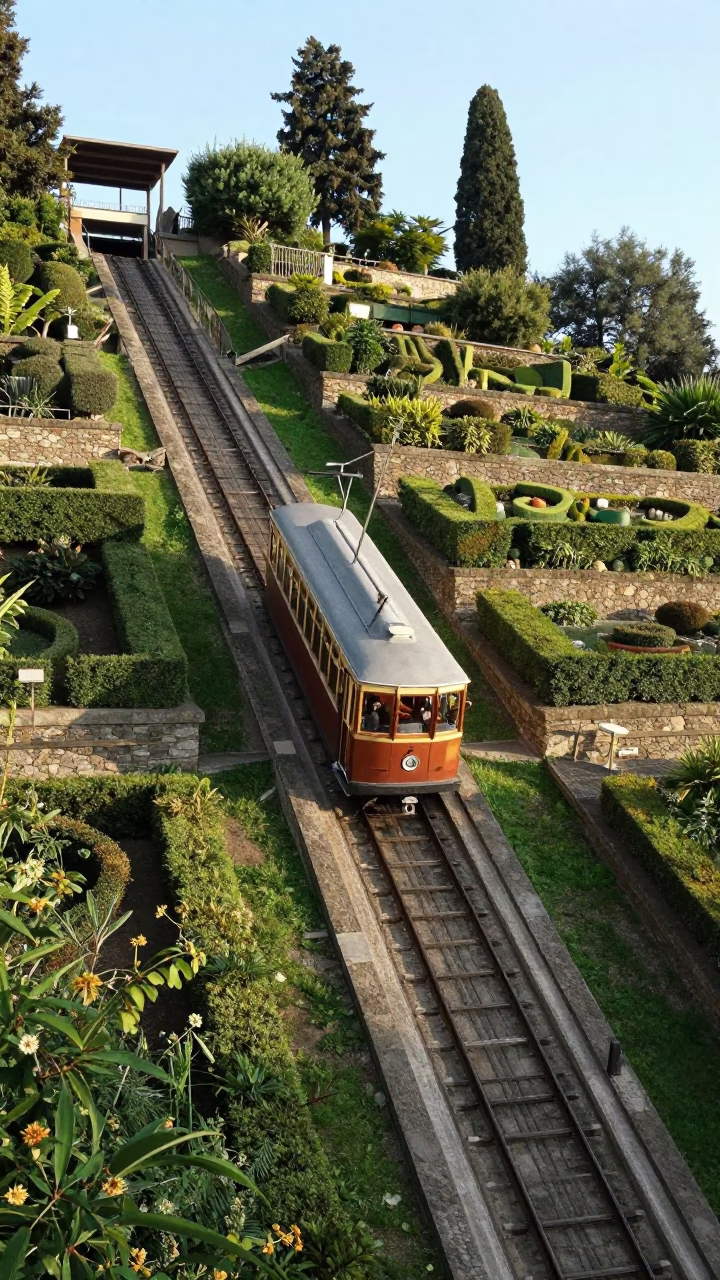 Funicular Railway Ascending Terraced Gardens in Florence Italy Early Afternoon in in Florence, Italy