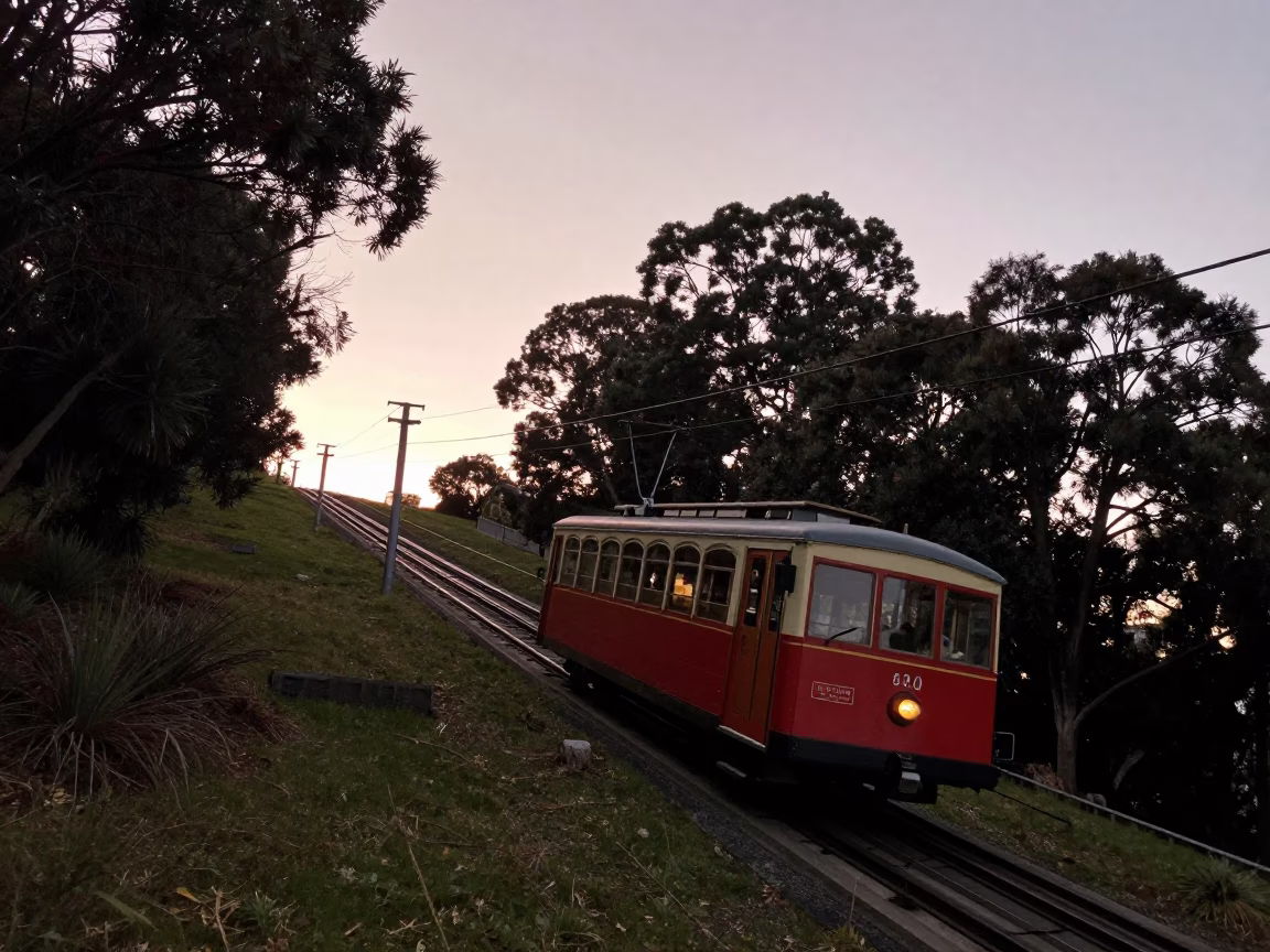 Funicular Railway Climbing Steep Hill in Melbourne Before Dawn in in Melbourne, Victoria, Australia