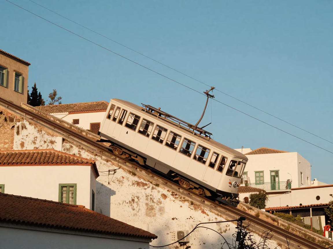 Funicular Railway Climbing Steep Hill in Tunis Tunisia Late Afternoon Street Scene in in Tunis, Tunisia