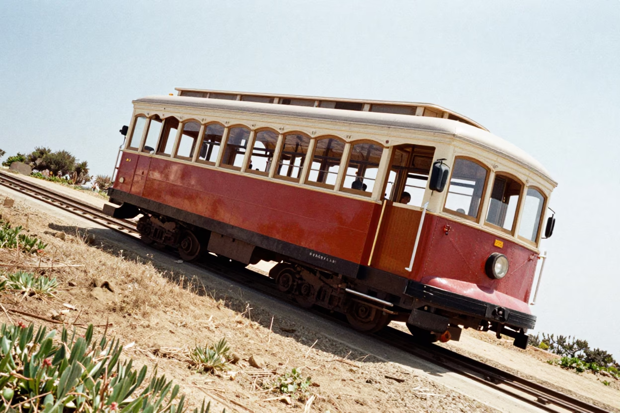 Funicular Railway Climbing Steep San Diego Hill Under Bright Midday Sun in in San Diego, California, United States
