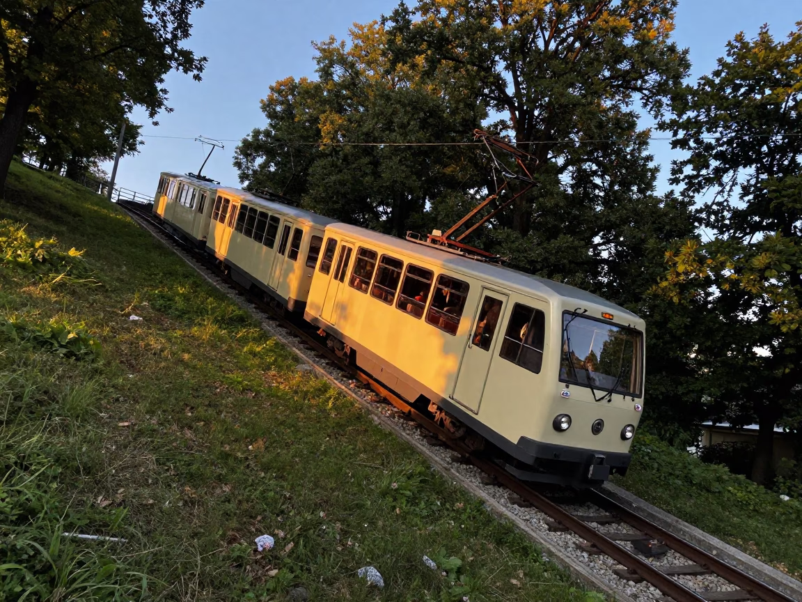 Funicular Railway Climbing Wawel Hill in Late Afternoon Krakow Poland in in Krakow, Poland