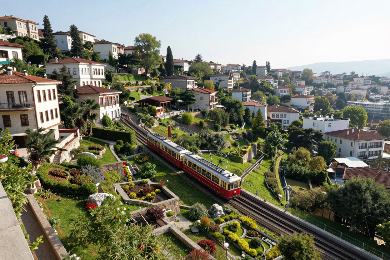 Funicular Railway Rising Through Terraced Gardens in Izmir Turkey Midmorning in in Izmir, Turkey