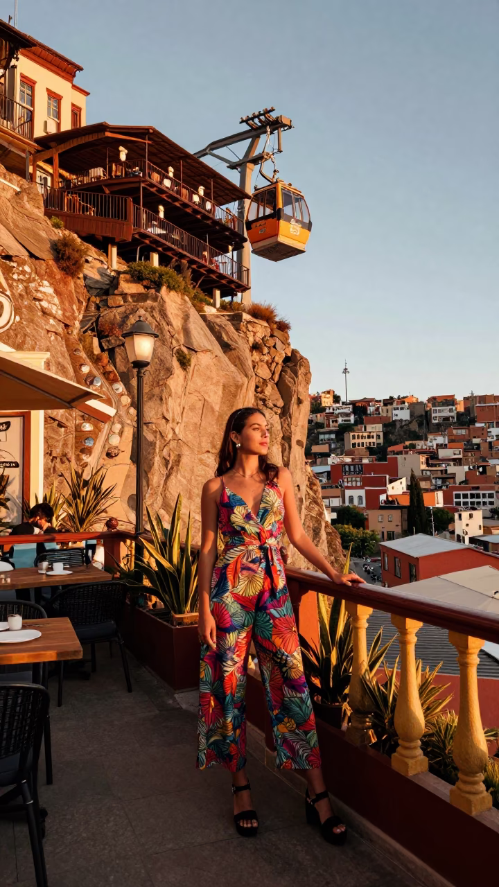 Funicular Restaurant in La Paz at Honeyed Evening Light in in La Paz, Bolivia