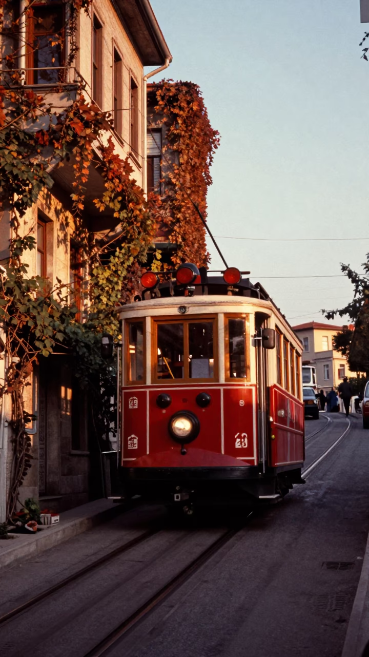 Funicular Ride at Sunset Light in Istanbul in in Istanbul, Turkey