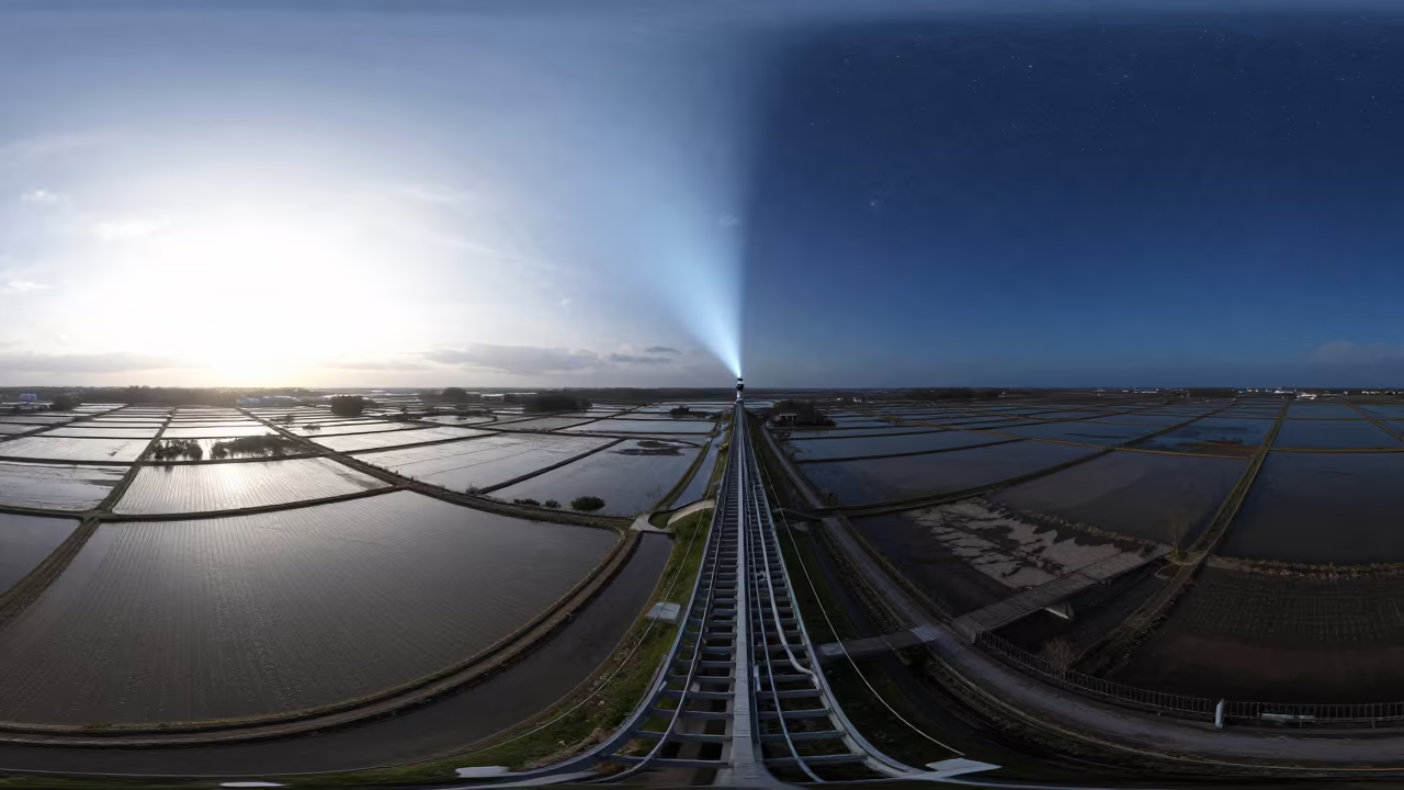 Funicular Over Terraced Rice Fields at Night in among terraced rice paddies in Denmark