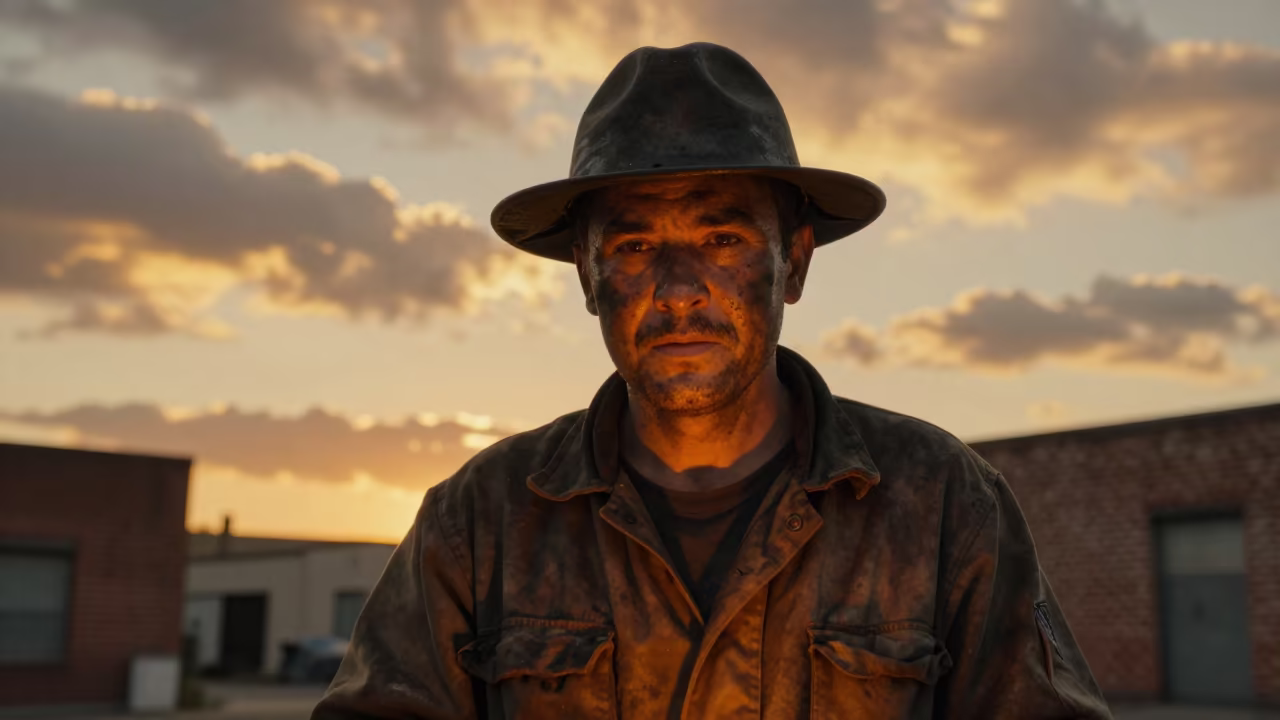 Furnace Stoker Face Lit by Coal in LA in in the old quarter in Los Angeles