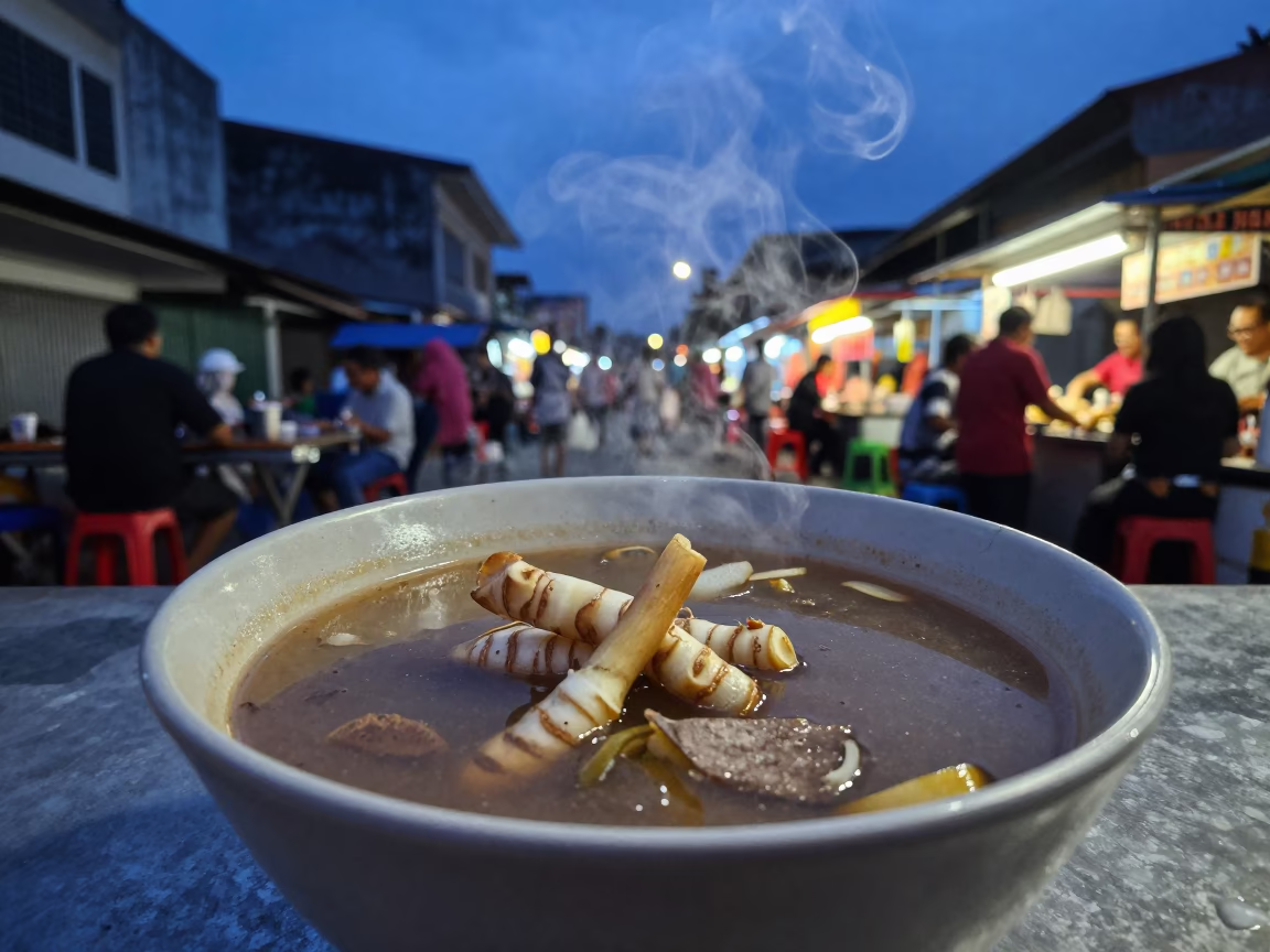 Gai Soup in Surabaya at The Still Hours Before Dawn Light in in Surabaya, Indonesia