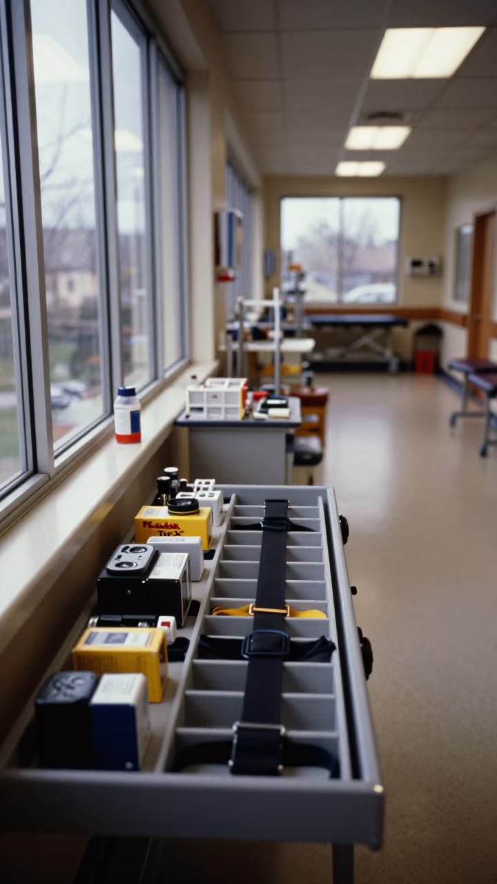 Gait Belt Drawer in Markham Therapy Corridor in along a therapy corridor with organized equipment in Markham