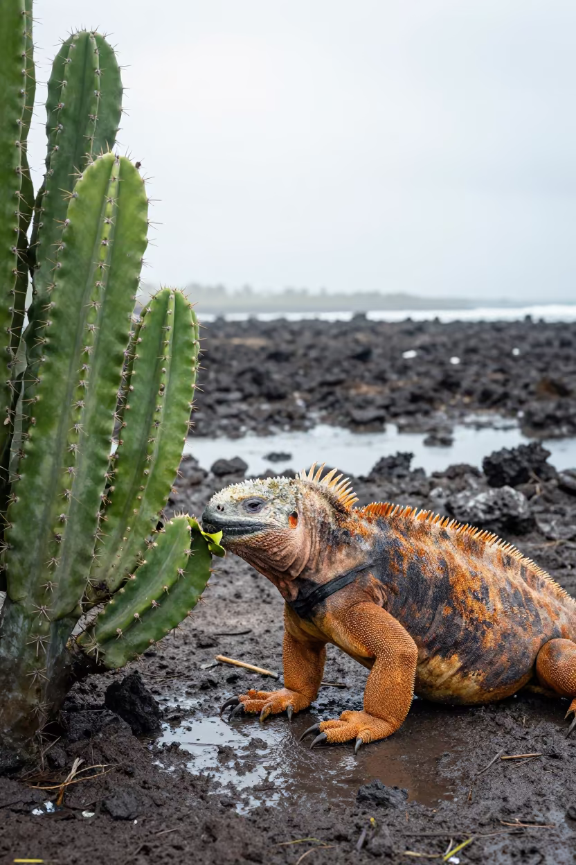 Galapagos Iguana Eating Cactus Near Jakarta Tidal Inlet in beside a tidal inlet near Senopati, Jakarta