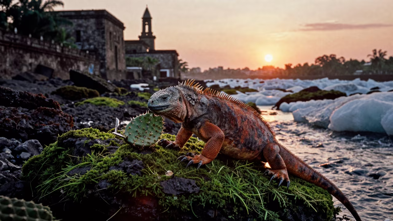 Galapagos Iguana Cactus Dinner Near Manila Stream in above a glacial stream near Intramuros, Manila