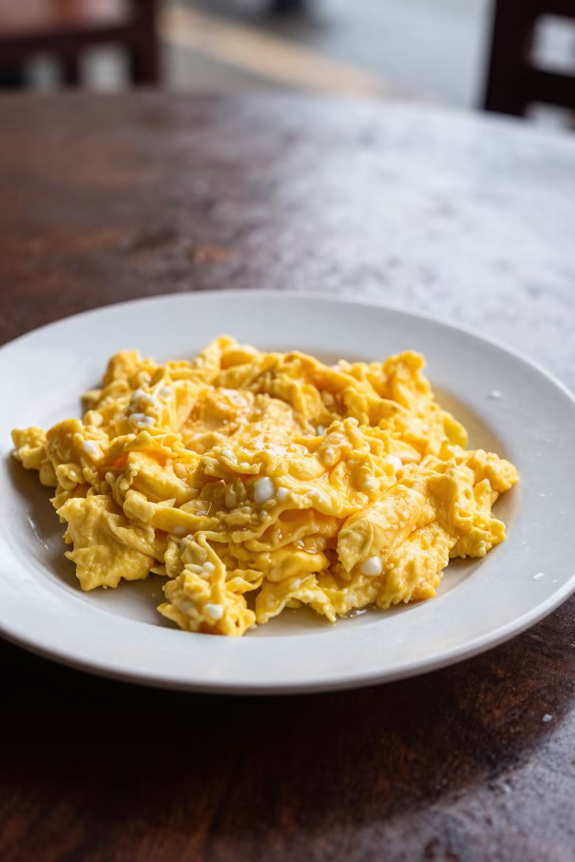 Gallo Pinto and Eggs at Tainan Diner in at a roadside diner table in Tainan