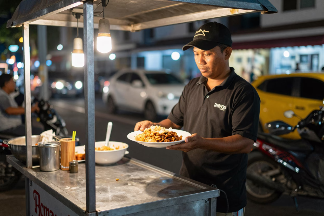 Gallo Pinto in Denpasar at As City Lights Begin To Glow in in Denpasar, Indonesia