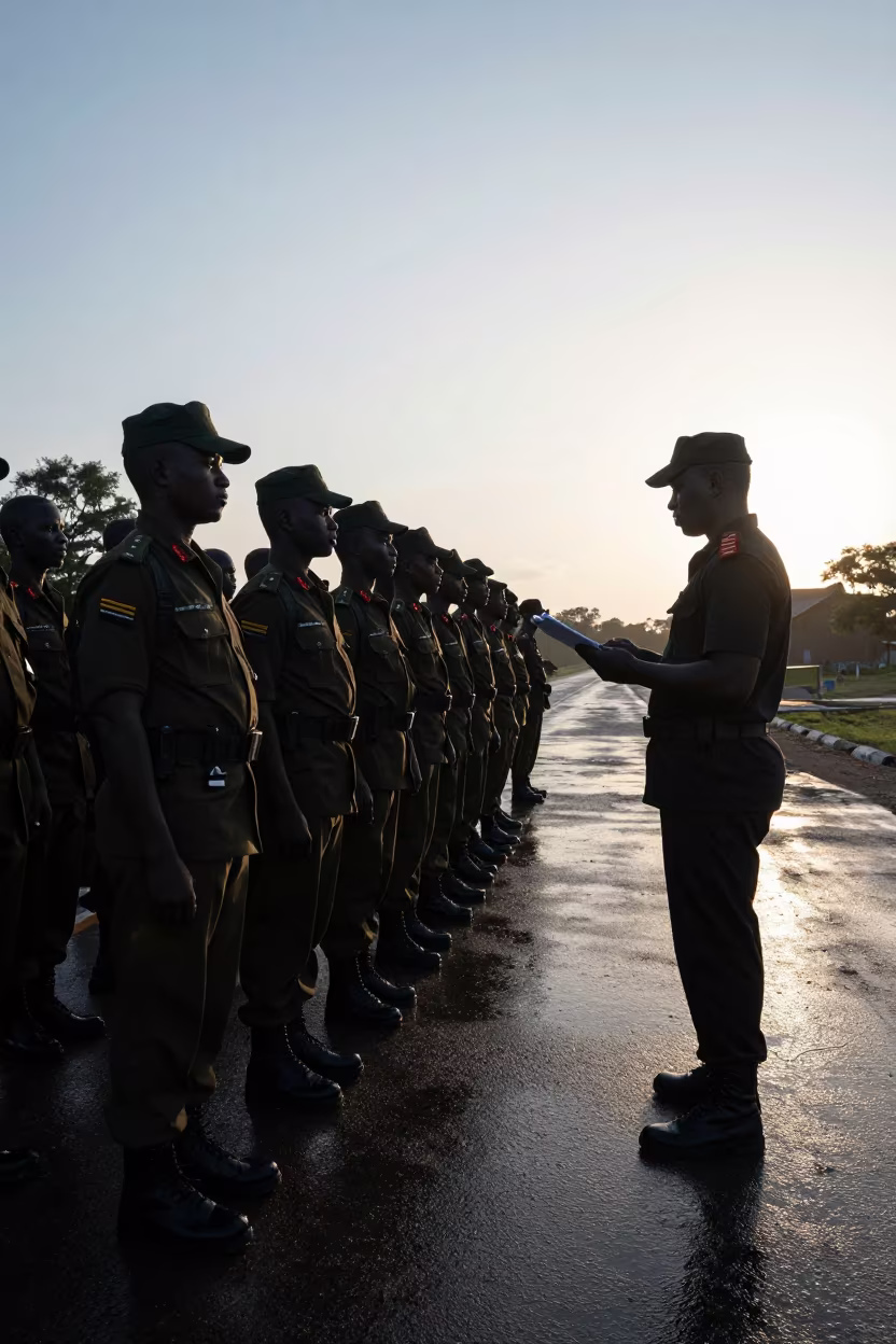 Gambia Dawn Inspection Boot Alignment Checkpoint in at a checkpoint lane in Gambia