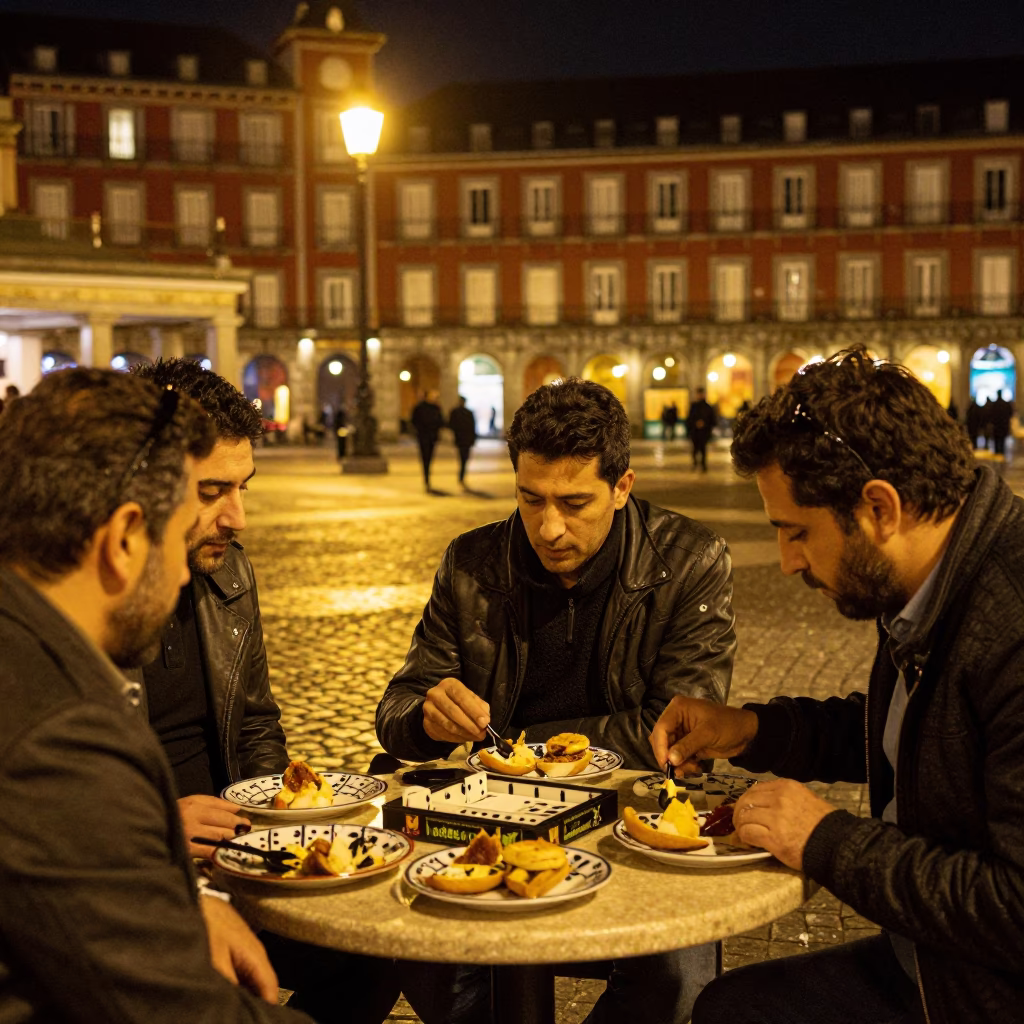 Game Plaza at Late At Night Light in Madrid in in Madrid, Spain