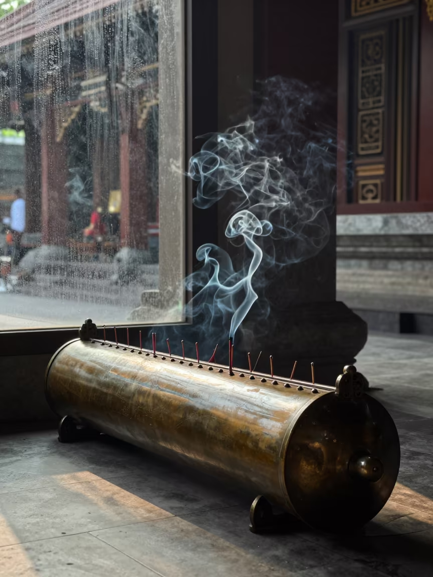 Gamelan Bronze Bar in Jakarta Temple Dawn Light in in a temple precinct in Jakarta