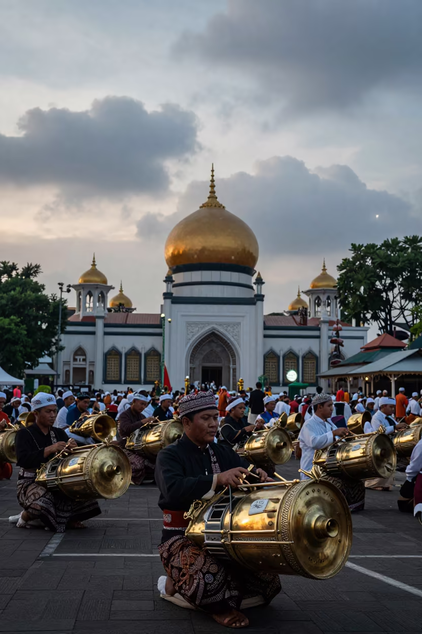 Gamelan Performance at Jakarta Mosque Sekaten in at a public square during a festival in Jakarta