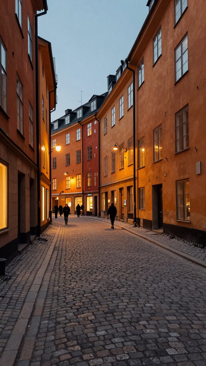 Gamla Stan Cobblestone Street in Stockholm in in Stockholm, Sweden