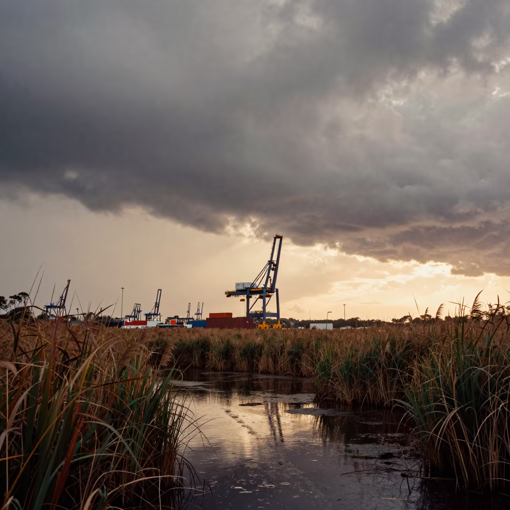 Gantry Crane at Queensland Reed Bed in at the edge of a reed bed in Queensland