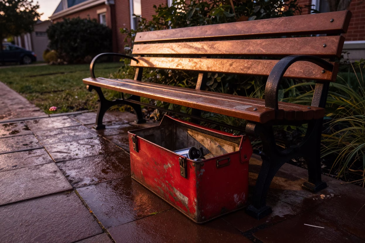 Garden Benches in Philadelphia at Copper-toned Light Before Dusk in in Philadelphia, Pennsylvania, United States