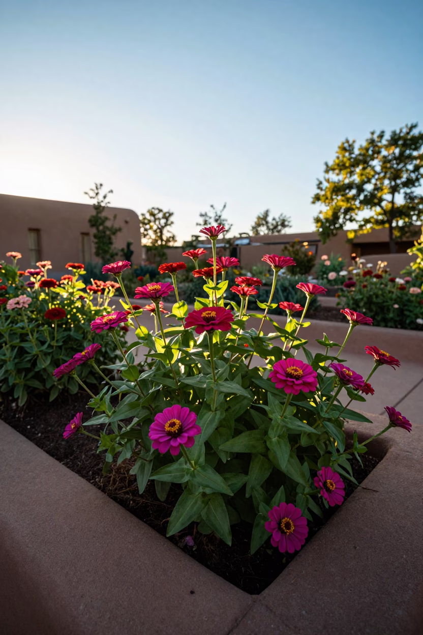 Garden Blooms in Santa Fe at The Late Afternoon Light in in Santa Fe, New Mexico, United States