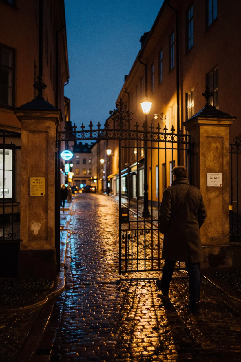 Garden Gate after dark in Stockholm in in Stockholm, Sweden