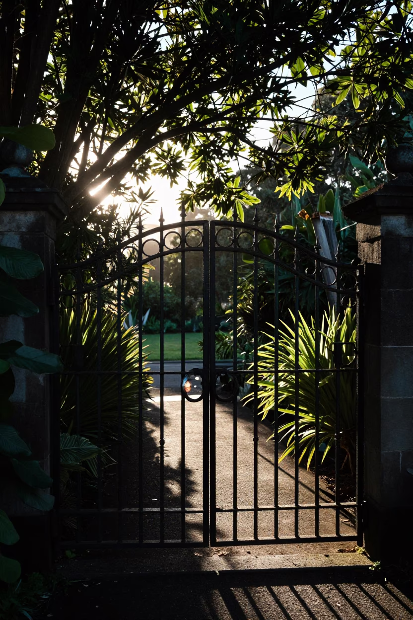 Garden Gate at As First Light Reaches The Scene in Auckland in in Auckland, New Zealand