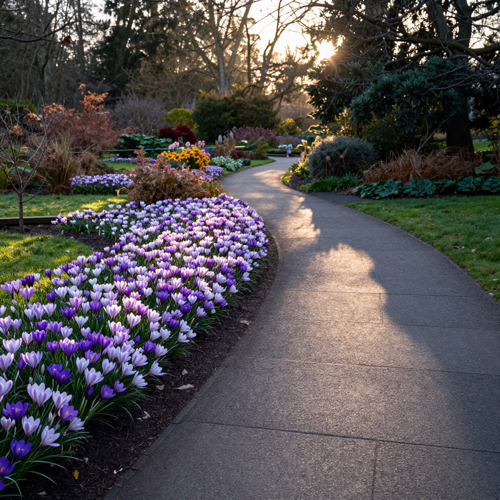 Garden Pathway just after sunrise in Portland in in Portland, Oregon, United States