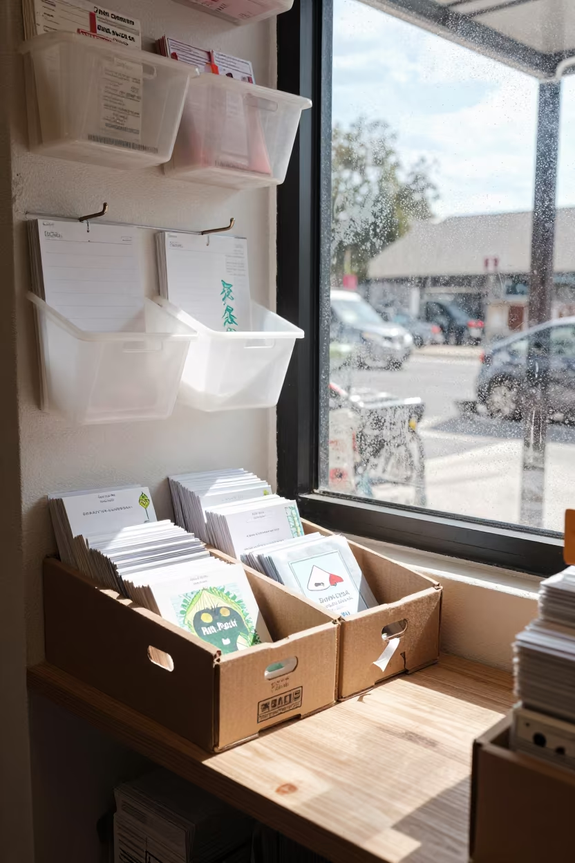 Garden Rain Check Box in Storefront in inside a storefront prepared for opening near Médéa