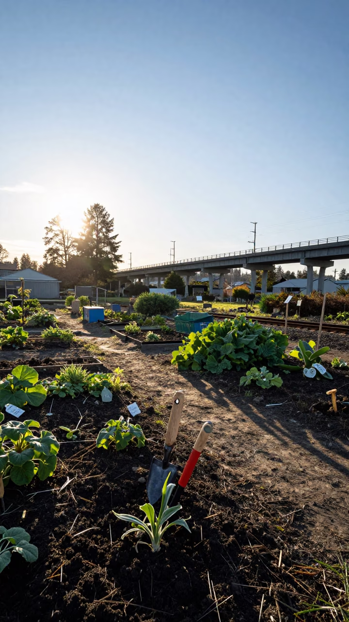Garden Tools in Seattle at As First Light Reaches The Scene in in Seattle, Washington, United States
