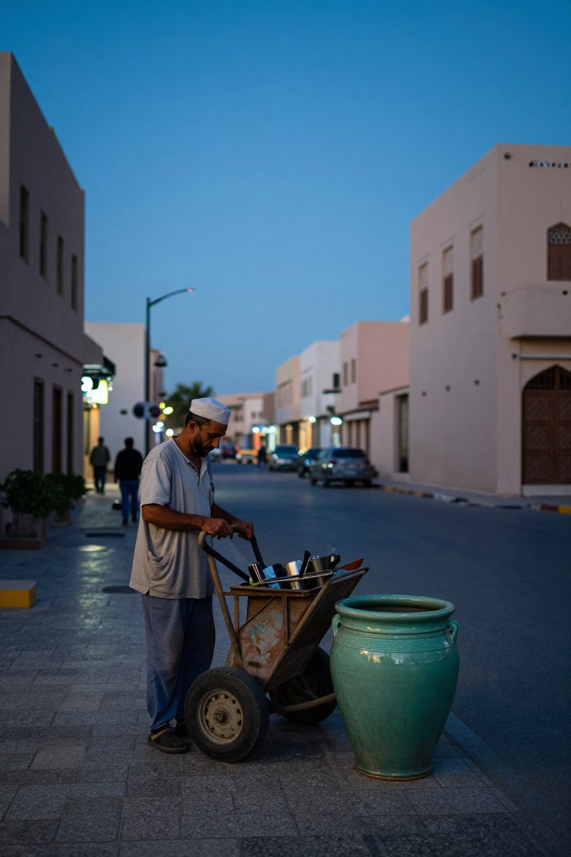 Gardener at Blue Hour in Muscat in in Muscat, Oman