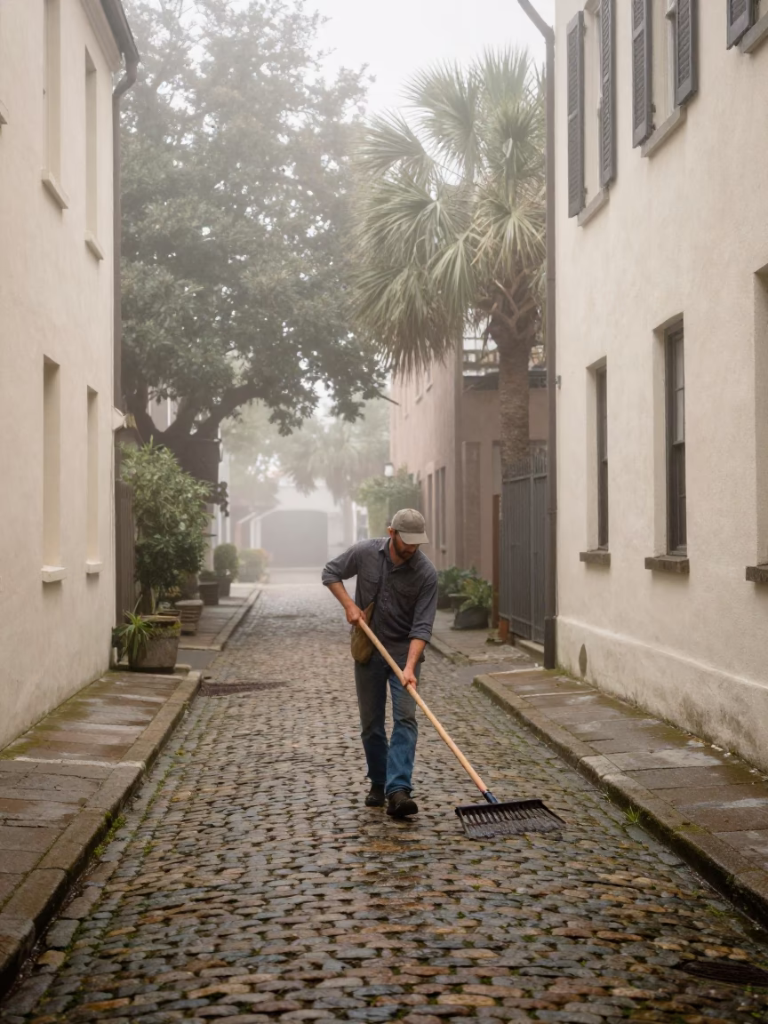 Gardener at Dawn Light in Charleston in in Charleston, South Carolina, United States