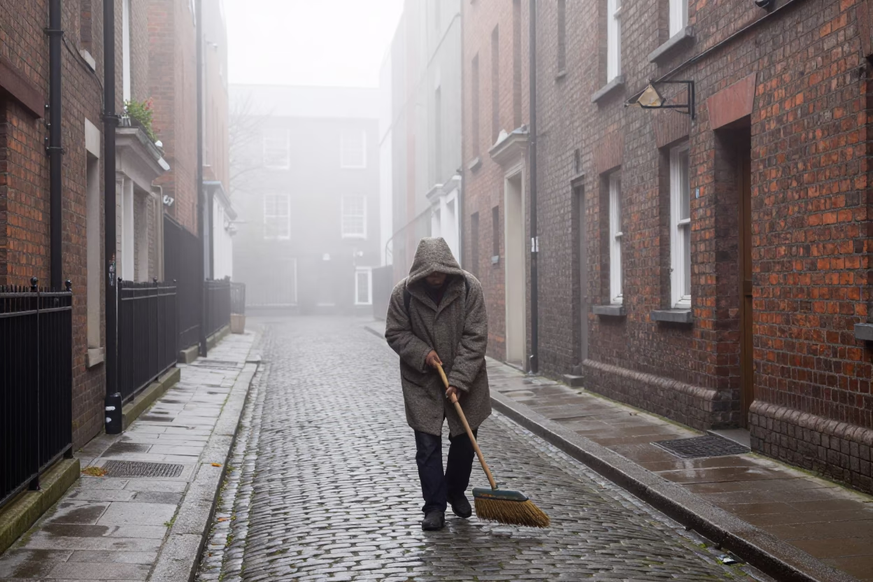 Gardener at Dawn Light in in Dublin, Ireland