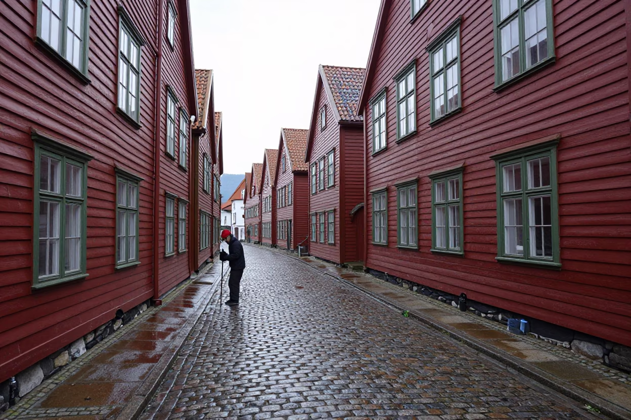 Gardener at Noon Light in Bergen in in Bergen, Norway