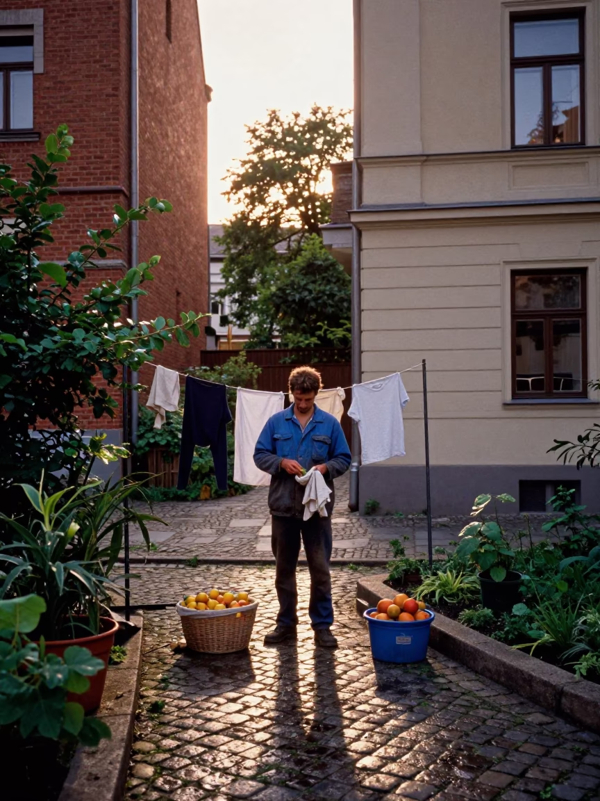 Gardener in Berlin at Evening Light in in Berlin, Germany