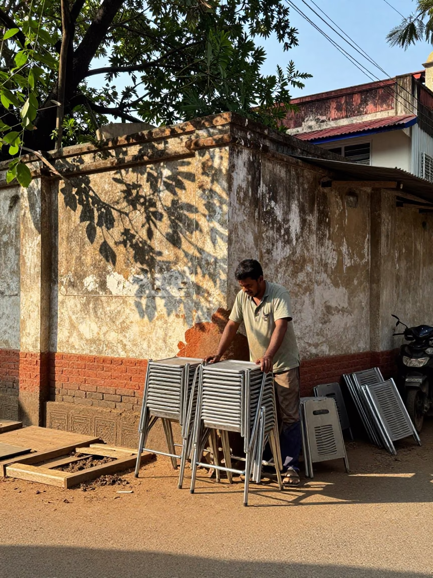 Gardener in Chennai at Late Morning Light in in Chennai, India