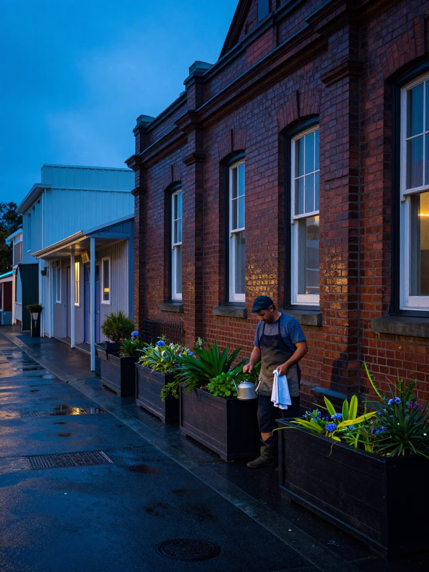 Gardener in Christchurch at Blue Hour in in Christchurch, New Zealand