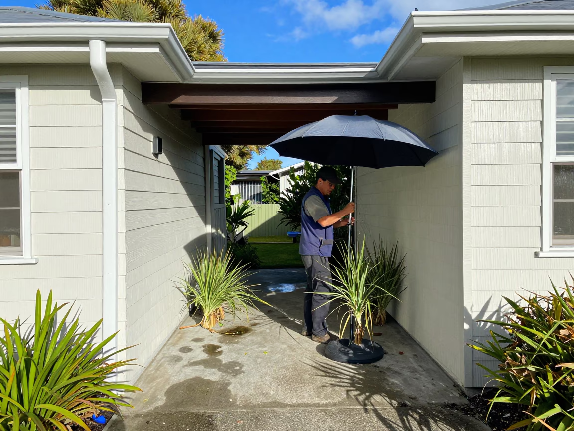Gardener in Christchurch at Late Morning Light in in Christchurch, New Zealand