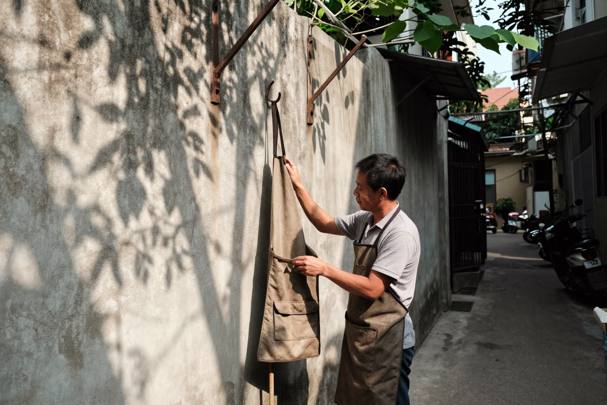 Gardener in Hanoi at Late Morning Light in in Hanoi, Vietnam