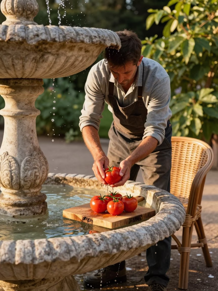 Gardener in Nice at Late Afternoon Light in in Nice, France