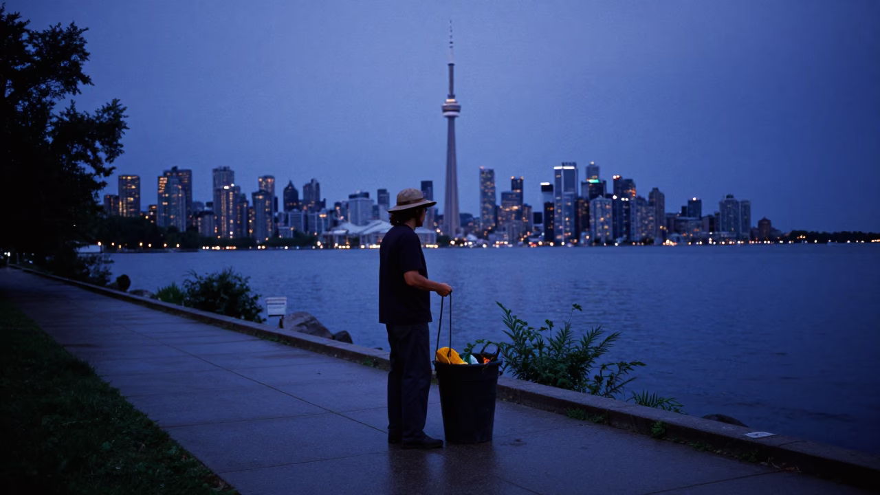 Gardener in Toronto at Nautical Dawn Light in in Toronto, Ontario, Canada