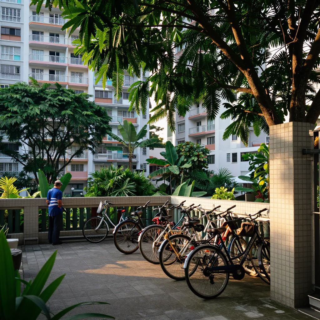 Gardener just after sunrise in Singapore in in Singapore, Singapore