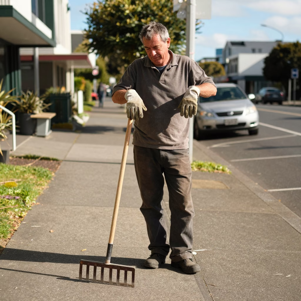 Gardener Pausing in Auckland in in Auckland, New Zealand