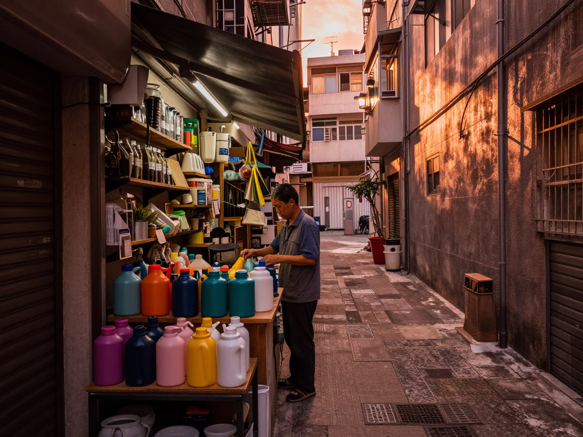 Gardening Supplies in Hong Kong at Copper-toned Light Before Dusk in in Hong Kong, Hong Kong