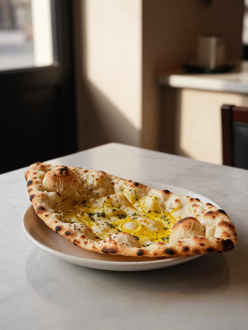 Garlic Butter Naan on Marble Table Samawah in on a marble cafe table in Samawah