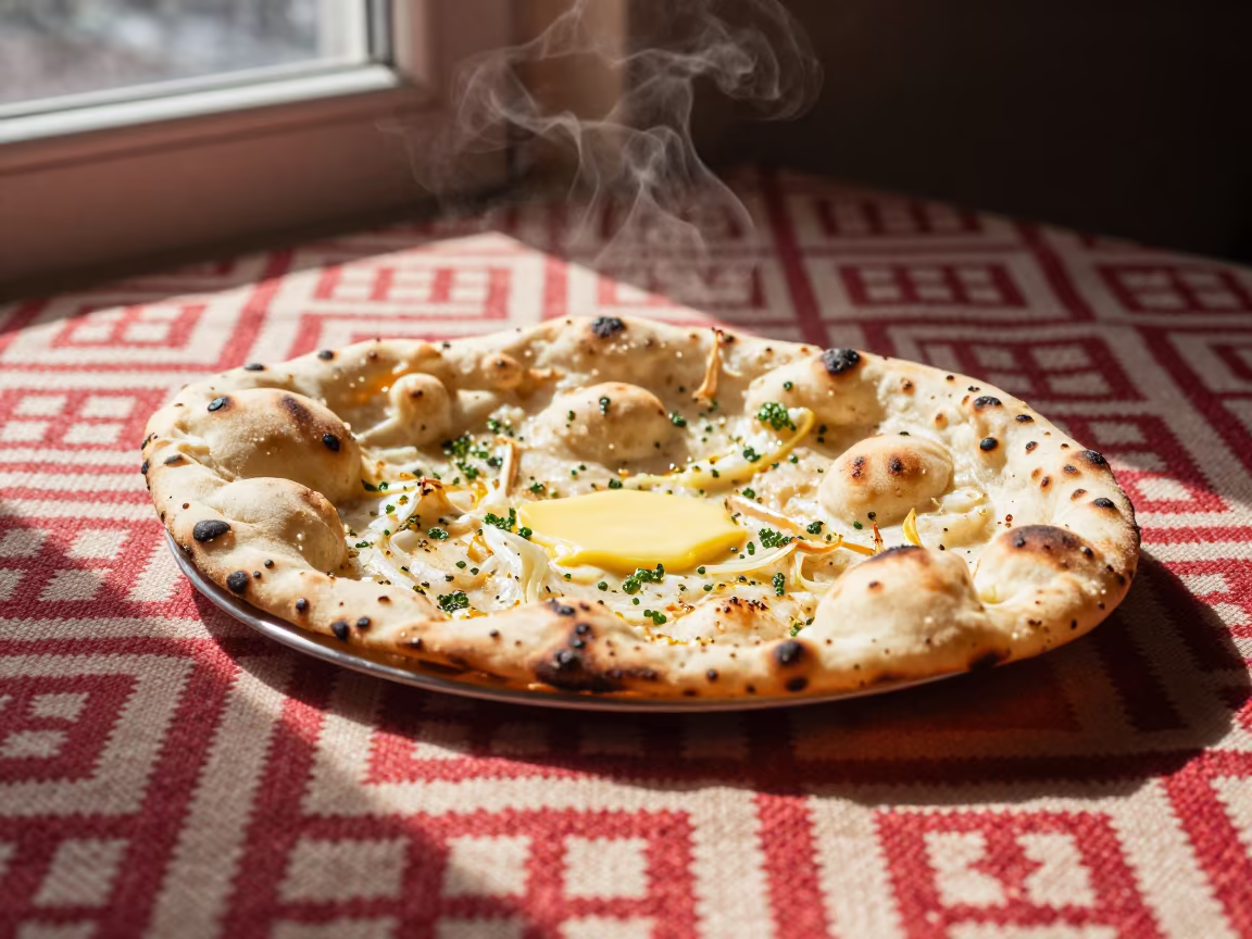 Garlic Butter Naan on Winter Picnic Blanket in on a picnic blanket in Bareilly